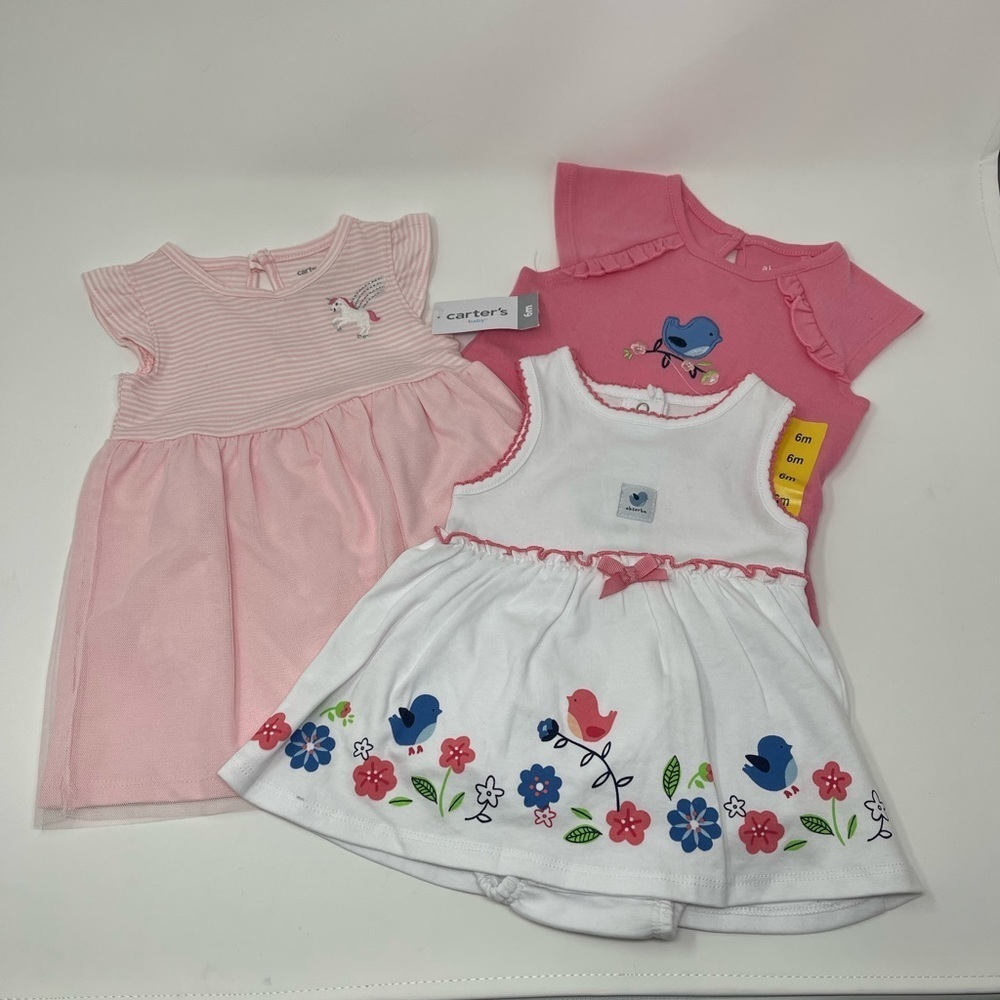 CARTERS AND ABSORBA PINK AND WHITE DRESSES AND TOP 6 MONTH SUMMER BABY GIRL - Picture 1 of 14